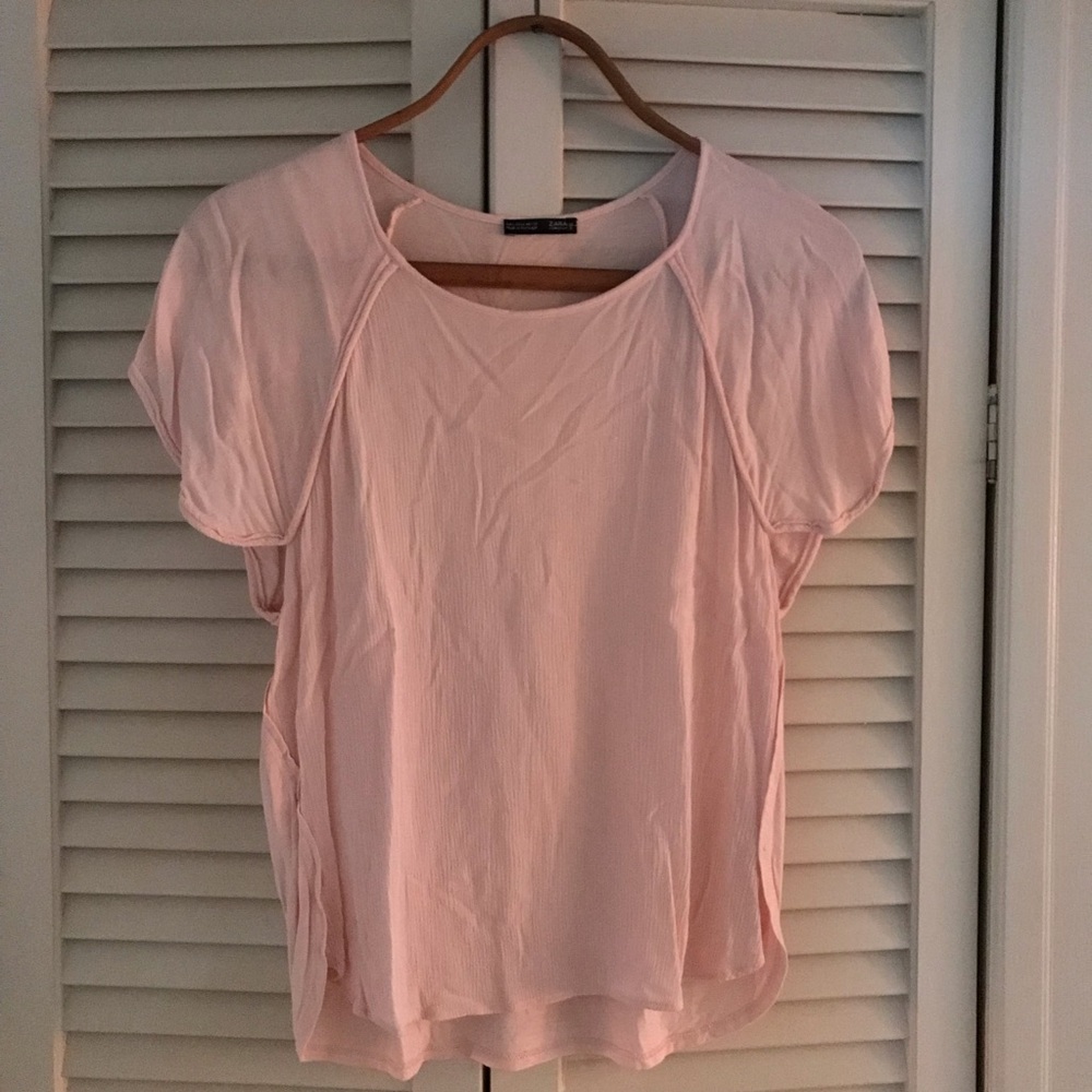 Zara Short Sleeve Shirt Light Pink Top